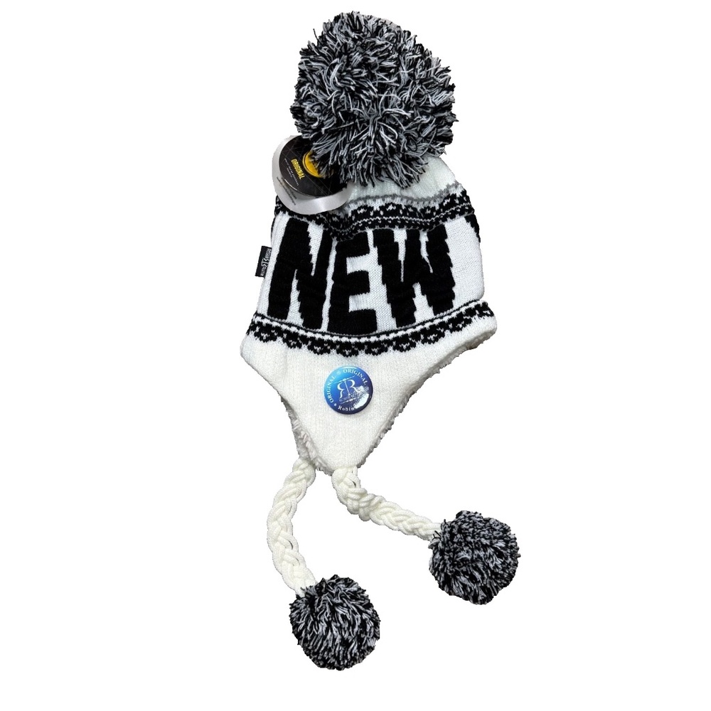 Robin Ruth New York Pom Toboggan Hat / Beanie Multi (Black, White, Grey) NWT